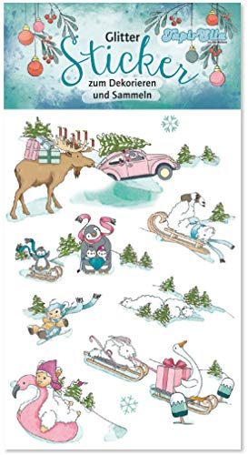 8 Glitzer-Sticker * Weihnachten 3 * für Adventskalender und als Mitgebsel für Kindergeburtstag | Glittersticker Kinder Geschenk Basteln Aufkleber Weihnachten Advent