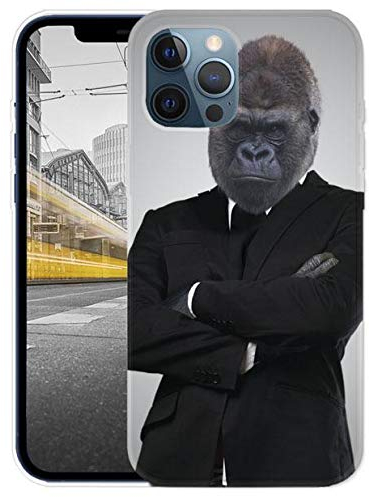 KX-Mobile Hülle für iPhone 12/12 Pro Handyhülle Motiv 1184 AFFE Gorilla Schwarz Braun Premium Silikonhülle SchutzHülle Softcase HandyCover Handyhülle für iPhone 12/12 Pro Hülle