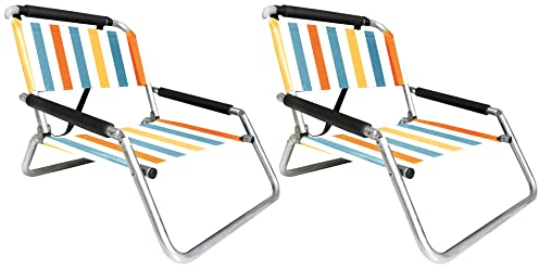 Neso 2 Pack of Lightweight Water Resistant Beach Chairs with Shoulder Strap and Slip Pocket - Folds Thin (Vintage Stripes)