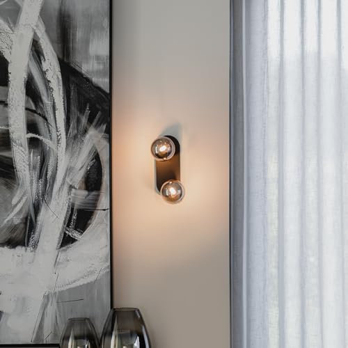 QAZQA - Landhaus I Vintage Spot I Spotlight I Deckenspot I Deckenstrahler I Strahler I Lampe I Leuchte schwarz mit Rauchglas 2-flammig-Licht verstellbar - Athen I Wohnzimmer I Schlafzimmer - Länglich