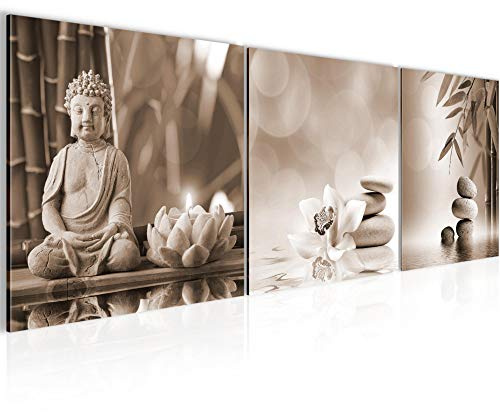 Runa Art - Bilder Feng Shui 120 x 40 cm 3 Teilig Wandbild auf Vlies Leinwand Beige Braun Mehrteilig Modern 027733b