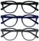 OPULIZE Blu Reading Glasses with Blue Light Blocking 3 Pack Cool Round Frame Spring Hinges Improve Sleep Computer Gaming Anti-Reflective Black Blue Grey Mens Womens BBB5-137 +1.50
