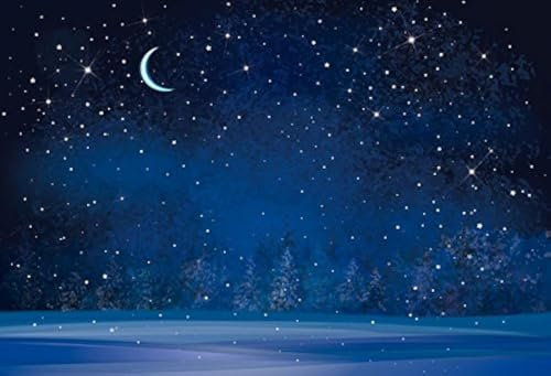 Renaiss 2.2x1.5m Sternennacht Hintergrund Himmel Mond Schneefall Fotografie Kulissen Verschwommen Wald Nacht Bäume Hintergrund Frohe Weihnachten Frohes Neues Jahr Party Dekoration Studio Requisiten