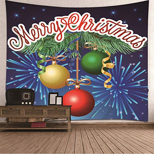 Banemi Wandteppich Yoga, Frohe Weihnachten Weihnachtskugel Feuerwerk Schneeflocken Grün Blau Gelb Rot Polyester Tapisserie Herren 200X200cm