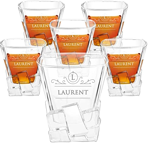 Maverton Ensemble de 6 Verres a whisky avec gravure - Avec motif décoratif - Cadeau personnalisé homme - Verres élégants pour lui - Idee cadeau homme - Verre a whisky au design unique - Classique