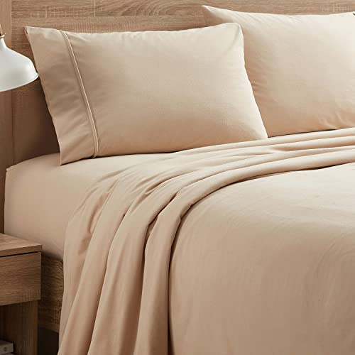 Sweet Home Collection Sábanas de Franela cálidas y acogedoras, Juego de Ropa de Cama Transpirable para Todas Las Estaciones con ajustes, Planas y Fundas de Almohada, matrimonial, Beige