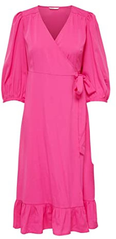 ONLY Onlolivia Wvn Noos Vestido Midi Cruzado 3/4, Fucsia Púrpura, S para Mujer