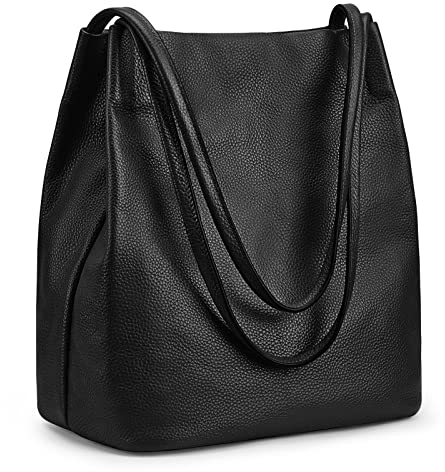 Kattee Bolso de hombro de piel auténtica suave para tablet de 9.7 pulgadas con cierre magnético superior, 1 unidad, negro, M, Retro