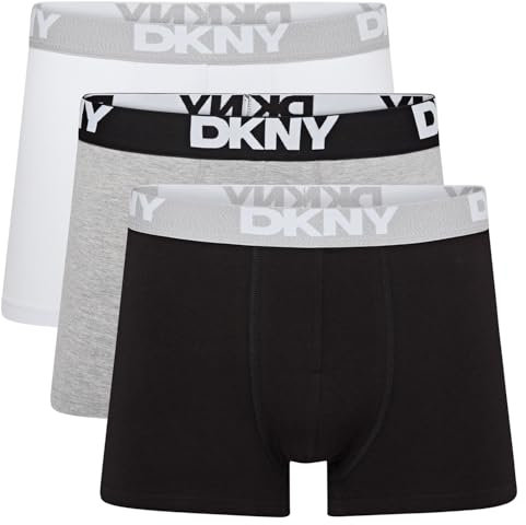 DKNY Men's Seattle Boxer Briefs, Black/Grey White, L
