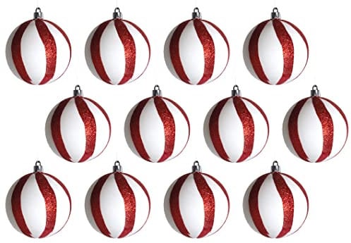 Blue Whale Gifts Candy Cane Christmas Baubles Tree Decoration Large 8cm - Red White Swirl - Set of 12
