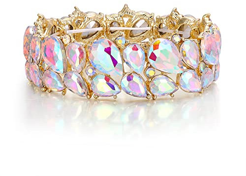 EVER FAITH Armband Damen Hochzeitsfeier Schmuck Österreichisch Kristall 2 Schicht Armkette für Braut Schillernd AB Gold-Tone