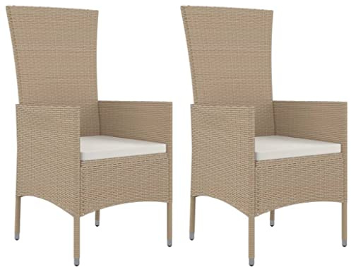 vidaXL Gartenstühle mit Kissen 2 STK. Poly Rattan Beige