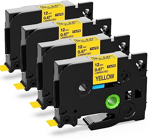 4er-Pack Upwinning TZe-631 Kompatibel mit Brother P-touch Bänder 12mm Gelb, Ersatz für Tze 12mm TZe 631 TZe631 Aze-631 Schwarz auf Gelb für Brother PTH100R H105 H100LB D210 E110 E300