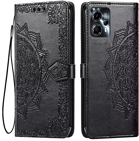HONLEN Hülle für Motorola Moto g13 / Moto g23 Handyhülle, (6.5 Inches) Premium PU Leder Wallet Magnetverschluss Flip Case mit 3 Kartenfach,Mandala Muster Case Schwarz