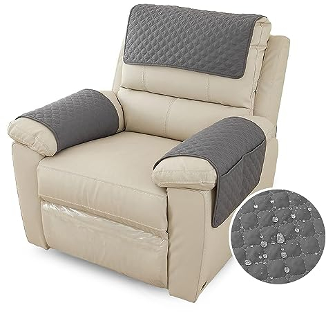 FANSU Sesselschoner Für Relaxsessel Mit Armlehnen, Sesselbezug Mit Taschen Für Fernsehsessel, Wasserdicht & rutschfest Möbelschutz für Sofa, Stuhl (1 Sitzer,Dunkelgrau)