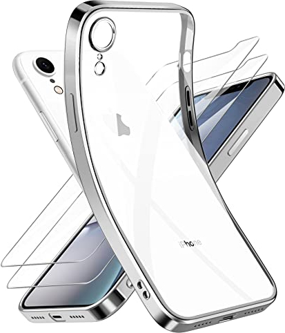 Niphabe Handyhülle für iPhone XR Hülle mit Kameraschutz, Original Silikon mit 2 Schutzfolie,Niemals Gelb Ultra Dünn Crystal Clear Schutzhülle für iPhone XR 6,1 (Silber)