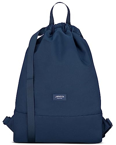 LARKSON Turnbeutel Damen & Herren Dunkelblau - No 7 - Rucksack Damen für Sport und Festival - Beutel Rucksack Klein mit Innentasche - Außentasche für Schnellzugriff