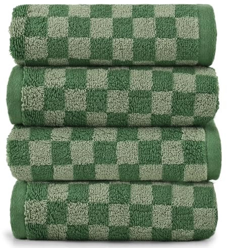 Jacquotha Juego de 4 Toallas de Mano Suaves, Juego de Toallas faciales a Cuadros Verdes para baño, Toallas de Cocina Decorativas de Secado rápido, 33 x 73 cm