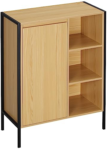 kleankin Armoire de Toilette sur Pied avec 3 niches et 1 Placard fermé - Socle en Acier Noir - 60 x 28 x 80 cm