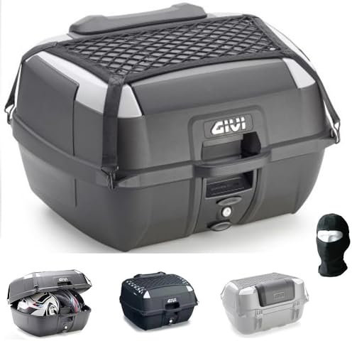 KOMPATIBEL MIT Fantic Motor K-ROO 80 MONOLOCK-TOPCASE+Platte+Netz+GIVI-RÜCKENLEHNE FÜR 2 FULLFACE- ODER JETHELME 45LT Silberne EINSÄTZE FÜR Motorrad-Roller MIT GEPÄCKTRÄGER