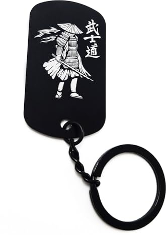 ENTROPIJA Porte-clés Samurai Shinobi Ronin Kanji Japon gravé au laser Art Classique Noir, Noir , taille unique