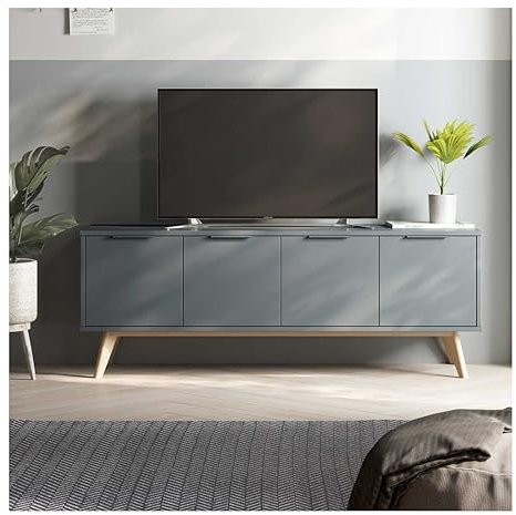 Tousmesmeubles Meuble TV 4 Portes Bois/Vert Kaki - Muscat - L140 x l40 x H53 cm - Neuf
