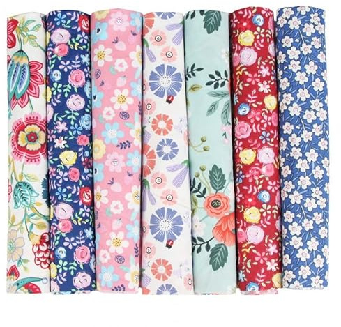 7 Stück Baumwollstoff Patchwork Stoffe Paket 25 x 25cm Baumwolle tuch DIY Handgefertigte Nähen Quilten Stoff Stoffreste Bunte Baumwollstoff Set zum Nähen Scrapbooking Quilten Handwerk -Blumen #2