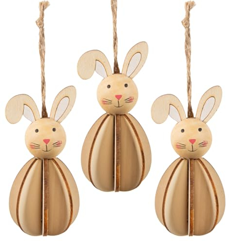 Logbuch-Verlag 3 Osterhasen Holz Osterdeko kleines Ostergeschenk für Kinder & Erwachsene Hasen Osterstrauch Anhänger braun