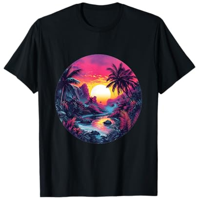 Tropische Wasserlandschaft mit Sonnenuntergang und Palmen T-Shirt