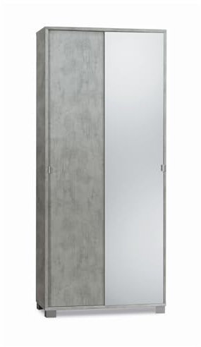 MONDO VIRO un mondo a casa tua Mondo Viro Armoire 2 portes coulissantes Rebel avec miroir en bois 8 étagères 82 x 42 cm 190h (Ciment/Miroir Naturel)