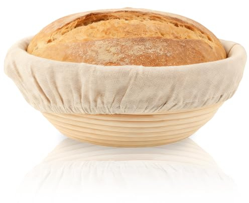 6.3 inch Round Bread Proofing Basket,Banneton Brotform Bread Dough Proofing Rising Rattan Handmade Basket with Linen Liner Cloth (Round 16 * 6cm)