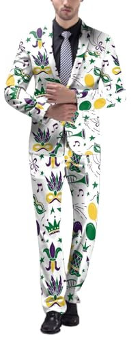 Anzug Herren Lustiger Masken Anzug Prom Suits Faschingskostüme mit Bunten Drucken 60er Jahre Pop Art Style Outfit, Party Jacke und Hose,Karneval, Mottoparty, Mardi Gras Karneval Kostüm Herren Anzüge