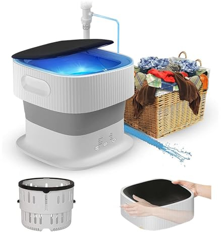 HAZARA Mini Lavatrice Portatile, 9L Lavatrice Portatile Pieghevole con 350RPM Centrifuga a Secco , Mini Lavatrice per Appartamento,Dormitorio,Campeggio,Camper