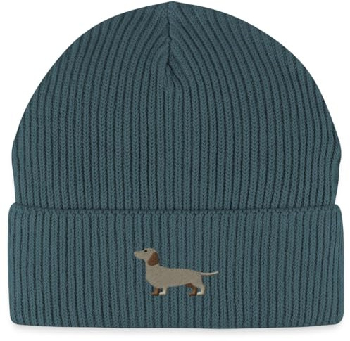 Spreadshirt Dackel Stickerei Fisherman Beanie Bio Mütze