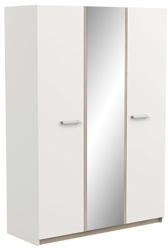 Miroytengo Armario Dormitorio Watson con Espejo 3 Puertas Color Blanco Mate y Roble Kronberg 134x192 cm
