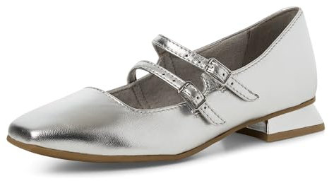 MARCO TOZZI Damen Mary Janes aus Leder Kleiner Absatz, Silber (Silver), 41 EU