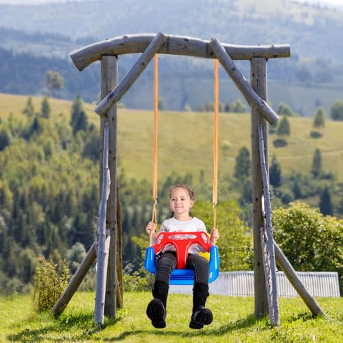 JOESOM Balançoire pour Vébés Balançoire pour Enfants, Balançoire Évolutive 3 en 1 pour Bébés et Enfants jusqu'à 60 kg, Siège Réglable avec Dossier et Ceinture de Sécurité