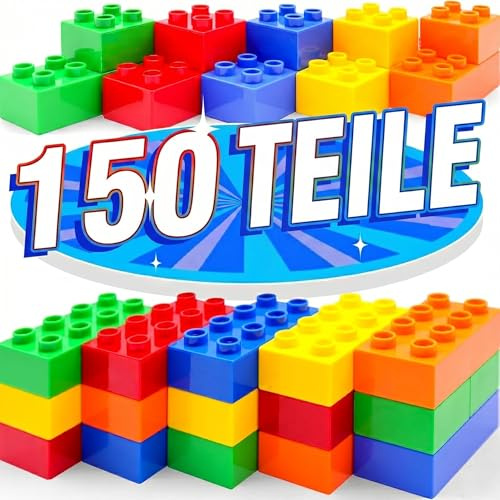 WYSWYG 150 Teile Große Bausteine Set, Kinderbausteine in 5 Farben, Kompatibel mit Allen großen Marken, Pädagogisches Spielzeug & Geschenk für Kinder ab 3 Jahren