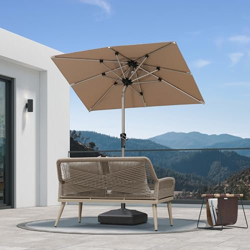 PURPLE LEAF Parasol de Jardin Extérieur Inclinable 2,5 x 2,5 m Carré, Parasol Droit avec Châssis en Aluminium Champagne, Parasol Balcon Toile UPF 50+ pour Jardin Terrasse Patio Piscine, Taupe