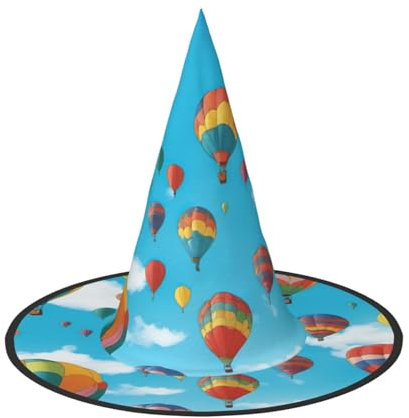 BGSHJVF Bunte Ballons blauer Himmel Druck Halloween Hexe Hut Cosplay Caps Halloween Dekoration Kostüm Zubehör für Halloween Party