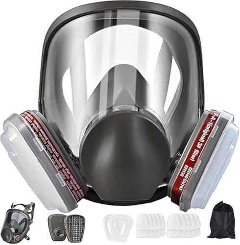 goambuy Vollmaske Atemschutzmaske Wiederverwendbar, Gasmaske Vollgesichtsmaske, industrische Staubschutzmaske mit 20 Filterwatte Handschuhen für organische Dämpfe Staub Schweißen Schleifen