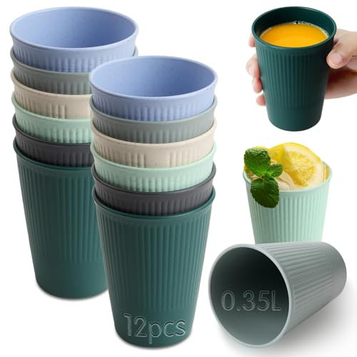 Mbsomnus 12 Pezzi Bicchieri Plastica Rigida Lavabili 0.35L Bicchieri in Plastica Riutilizzabili Lavabili 6 Colori Bicchieri Plastica Colorati per Bere per la Casa Feste e Regali di Trasloco