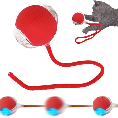 SORNEICDR Nueva Pelota Interactiva para Gatos, Pelota de Juguete Interactiva 360°, Bola de Rodadura Automática Inteligente para Gatos y Perros (Rojo)