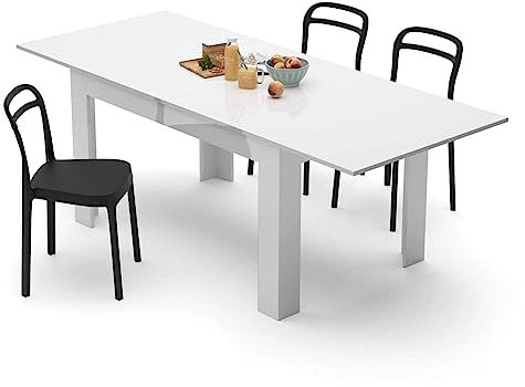 Esstisch in Italien, hergestellt in Hochglanz, weiß, leicht ausziehbar, 140 x 220 x 90 cm, modernes Design und vielseitig für kleine Räume