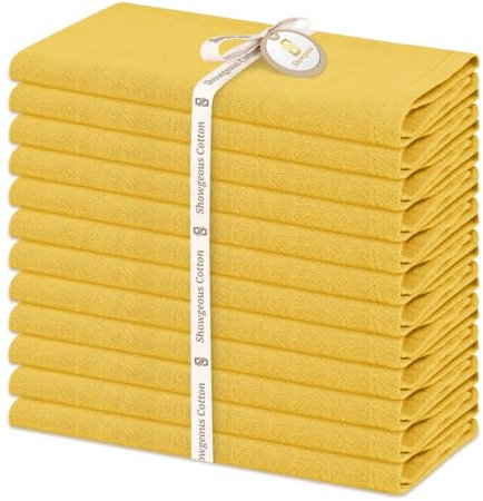 Showgeous 12 Stück Leinen Baumwoll Servietten 40x40cm Dinner Stoffservietten Baumwolle Leinen Mischgewebe Servietten Waschbar Wiederverwendbar Leinen Flachs Servietten für Hochzeit Dinner(Senfgelb)