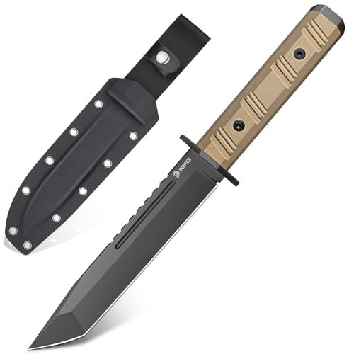 NedFoss BRAVE Bowiemesser, 17.2CM D2 Stahl FULL TANG Outdoor Messer mit G10 Griff & Kydex Scheide, Survival Messer mit Titanium, Großes Jagdmesser, Bushcraft Messer für Camping, Geschenk, Sammlung