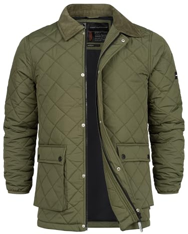 Indicode Herren INDrills Steppjacke mit Cordkragen und Rautensteppung | Klassische Übergangsjacke mit Rautenmuster für Alltag und Outdoor, Herrenjacke, Alltagsjacke, Freizeitjacke für Männer