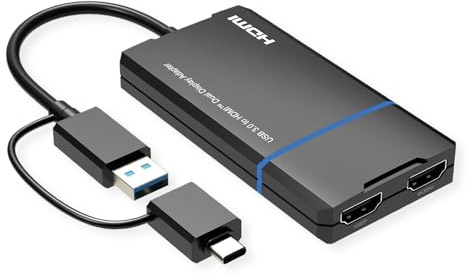 VALUE USB Display Adapter, USB Typ A+C - 2X HDMI