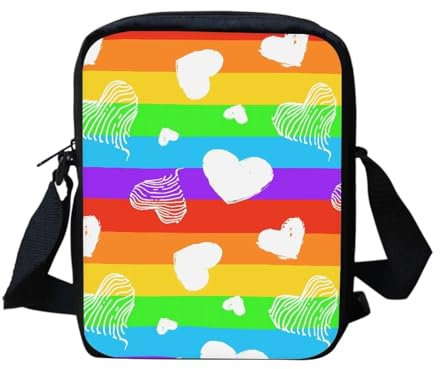 Kuiaobaty Colorful Stripe LGBT Crossbody Bags for Women Rainbow Heart Pattern Print Small Messenger Bags Mobile Phone Bag for Travel Girl Shoulder Bag