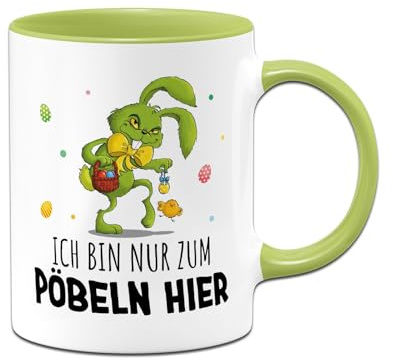 Tasse Ostern - Grinch Osterhase - Ich bin nur zum Pöbeln hier - Hasen Ostertasse lustig mit Spruch - Ostergeschenk für Erwachsene Männer & Frauen - Oster Geschenke (Grün)